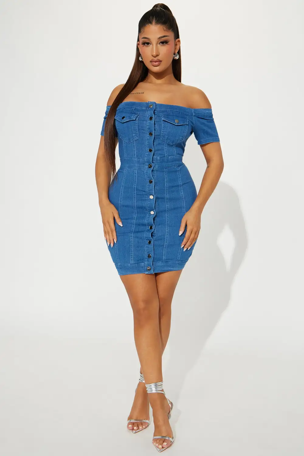 Angélique Denim Mini Dress - Medium Wash