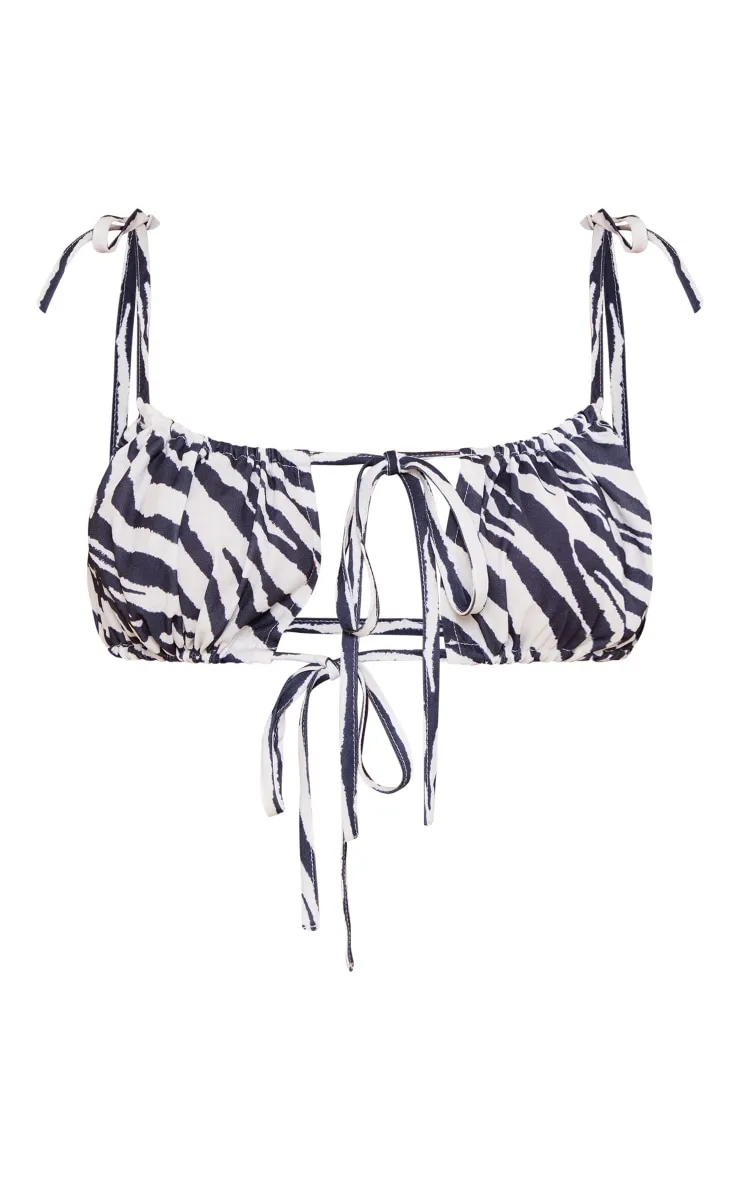 Zebra Woven Floral Printed Tie Strap Bralet