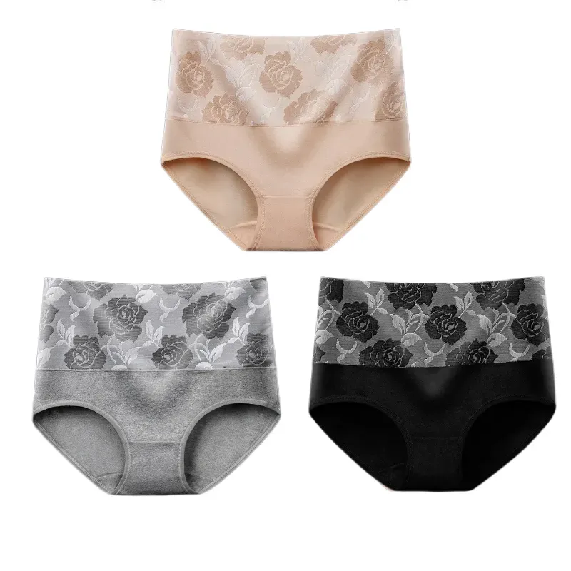 (🔥Last Day Promotion-SAVE 50% OFF) --Cotton High Waist Tummy Control Leak proof Panties Rose Jacquard Ladies Panty Multipack(3PCS/SET)-BUY 2 SETS GET 10% OFF & FREE SHIPPING