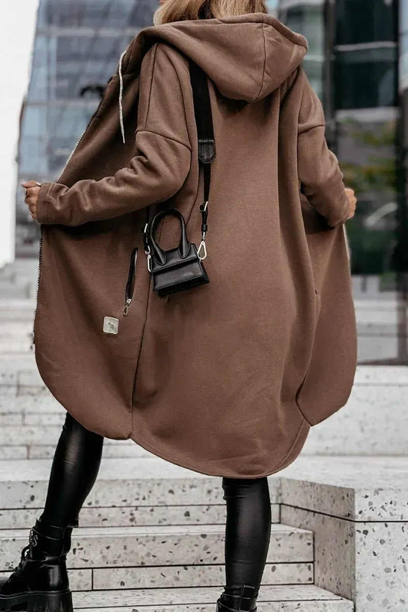 Women's Solid Color Zipper Hooded Casual Coat