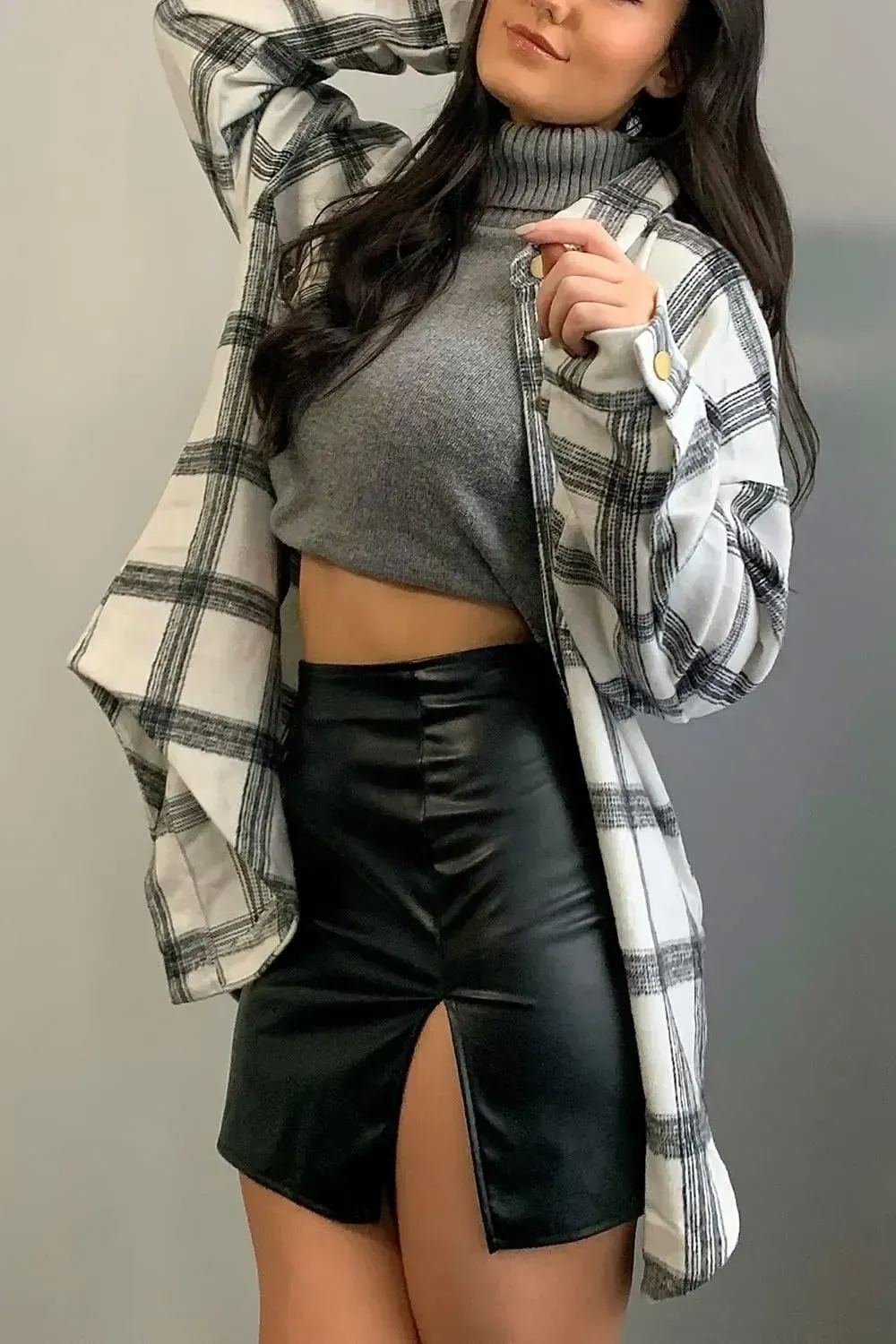 Women's 2023 Fall Clothes Plaid Shacket Jacket Long Sleeve Button Down Flannel Shirts Fashion Blouse