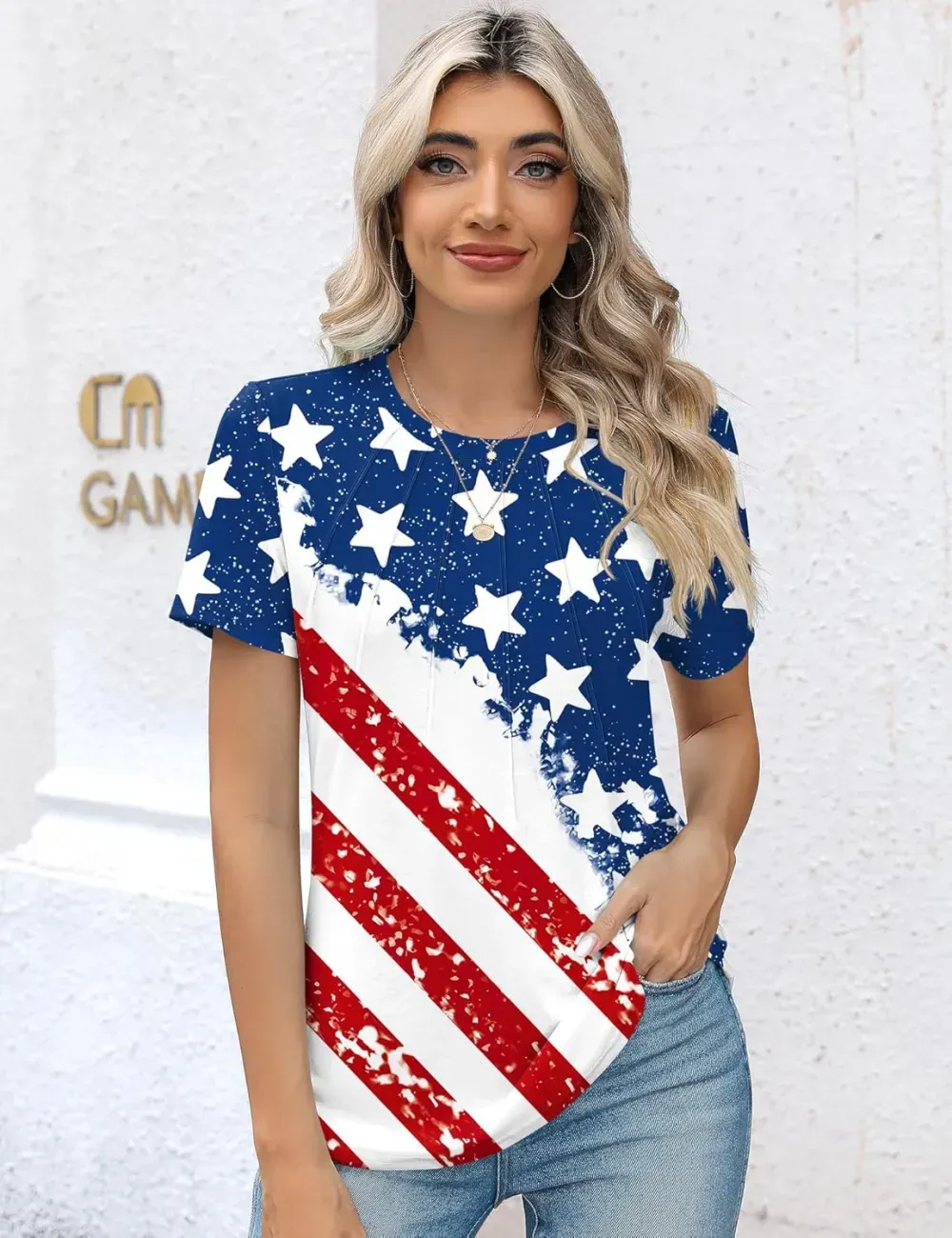 Kistore Womens Casual Crew Neck Short Sleeve Pleated Tops Blouses Fashion Clothes 2024