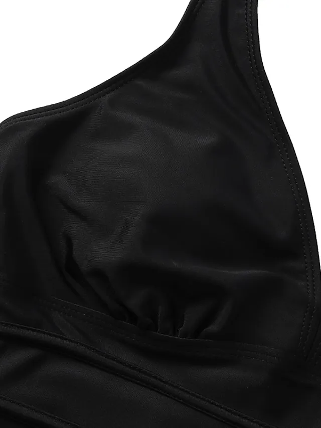 Women's Swimwear Tankini Swim Dress Bathing Suits 2 Piece Normal Swimsuit Halter Open Back Solid Color Black Halter Plunge Bathing Suits Sports Vacation Beach Wear