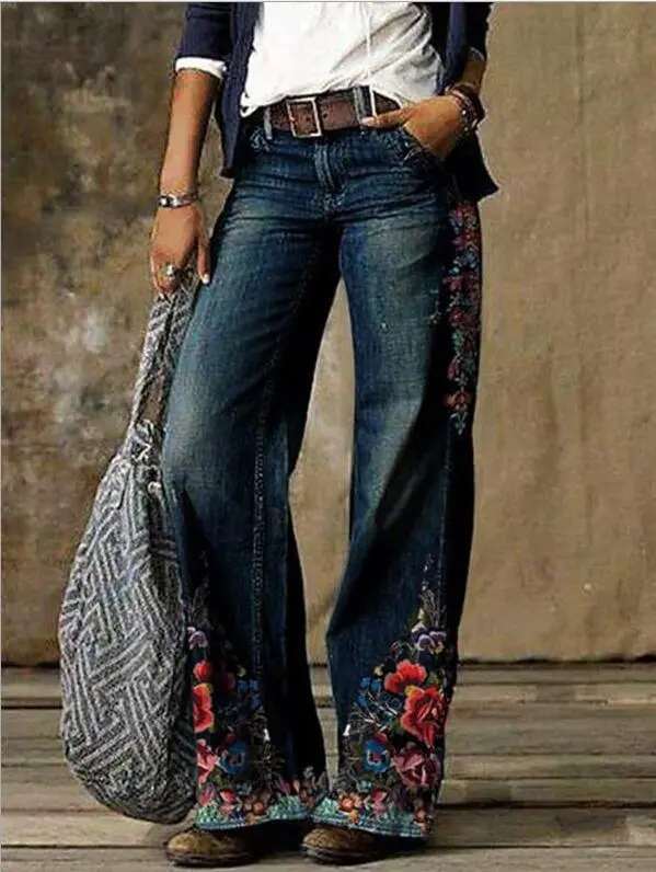 Women's Casual Vintage Floral Printed Loose Pants