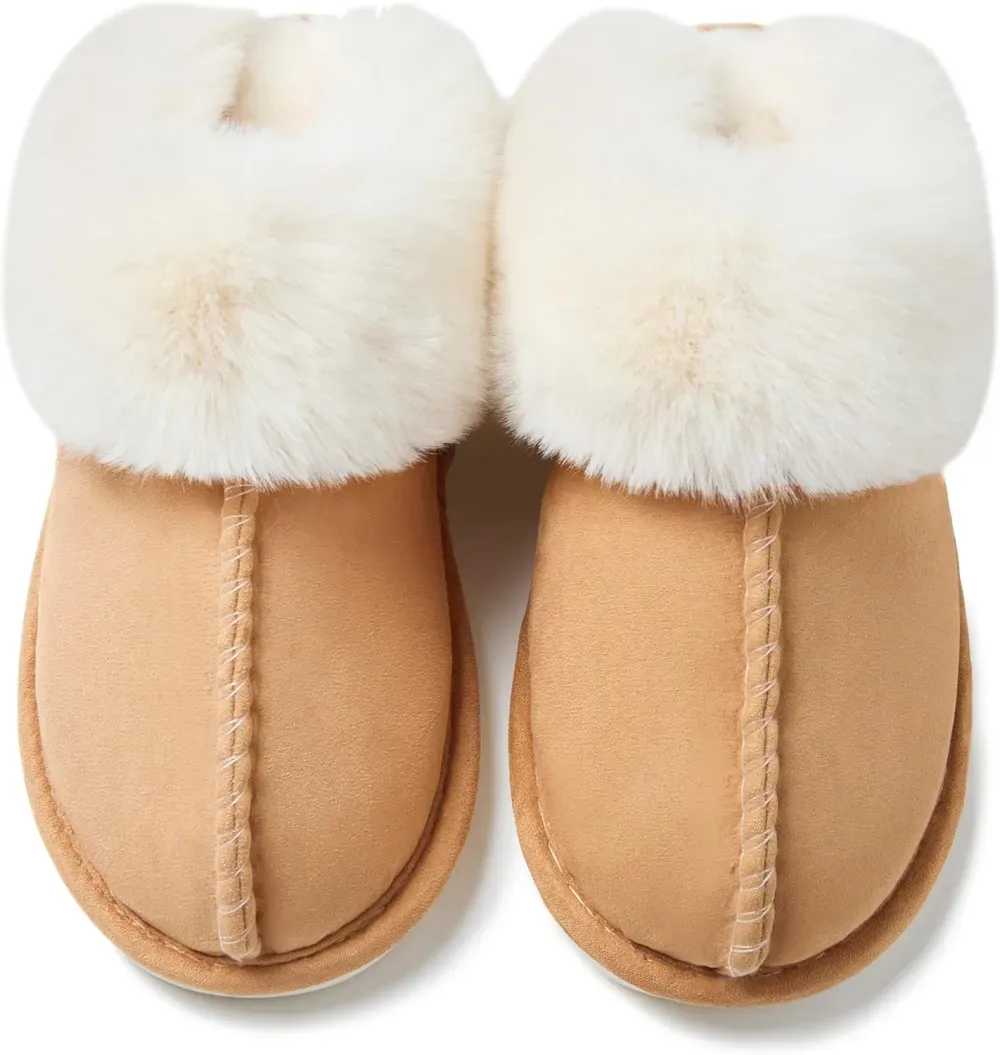 Womens Slipper with Memory Foam Fluffy Soft Warm Slip On House Slippers Anti-Skid Cozy Plush for Indoor Outdoor