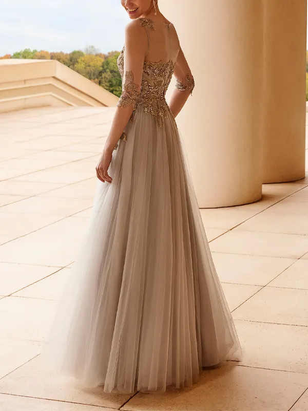 Round Neck Mesh Sequin Maxi Dress