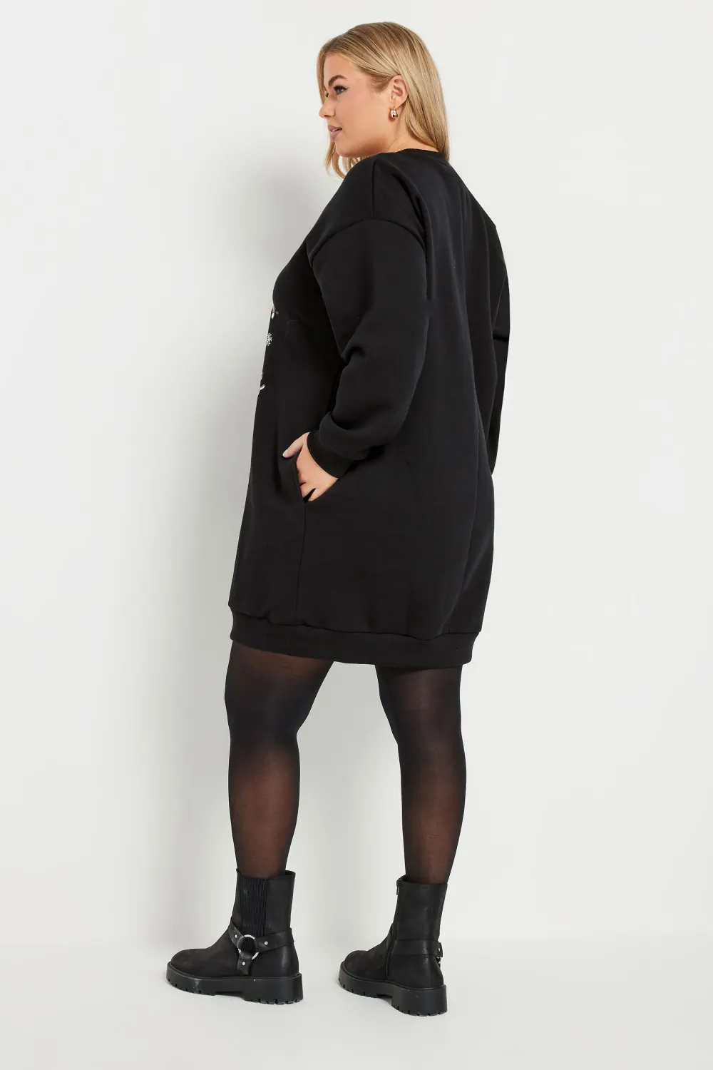 YOURS Curve Black 'Merry Christmas' Heart Embellished Sweatshirt Dress