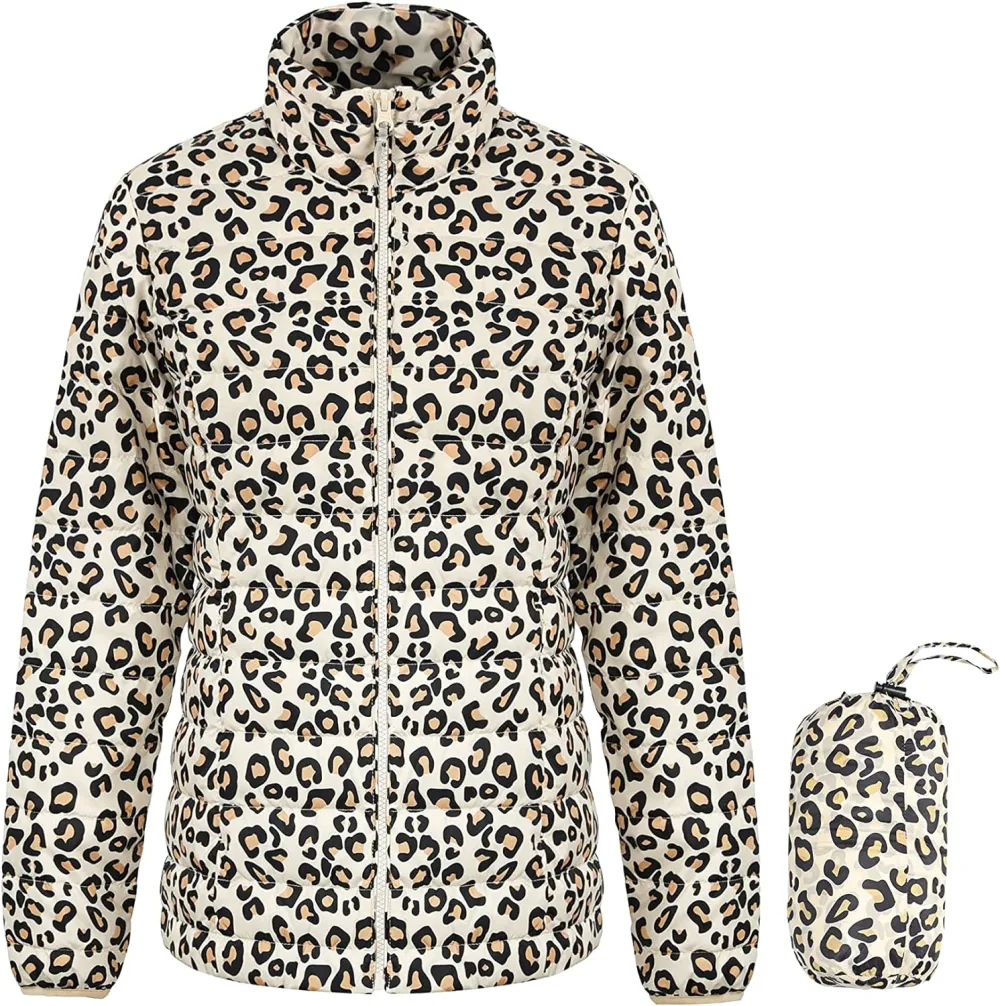 Women's Lightweight Packable Down Jacket Quilted Puffer Coat with Stand Collar