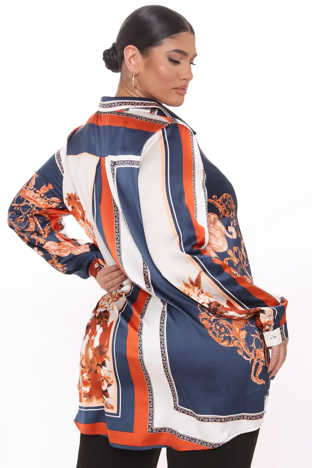 Night After Work Satin Shirt - Navy/combo