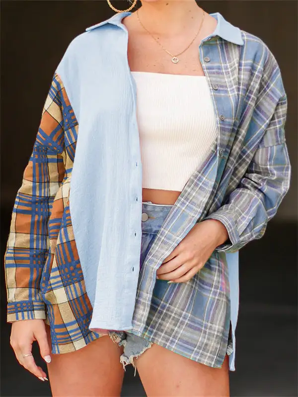 Distressed Paneled Striped Casual Shirt Jacket