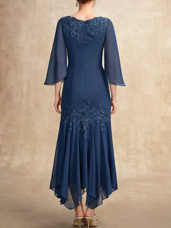 V-neck Ankle-Length Chiffon Mother of the Bride Dress With Appliques Lace Sequins