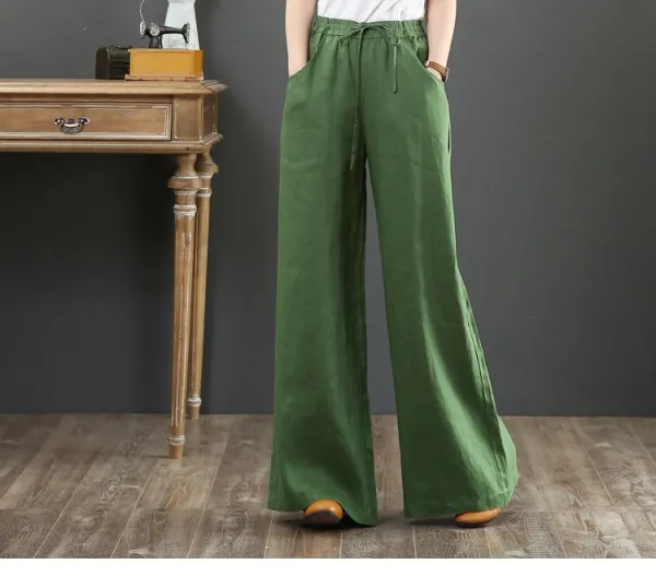 Women's cotton and linen wide-leg pants