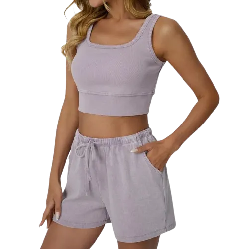 Casual Acid Wash Set Womes 2 Peices Outfits