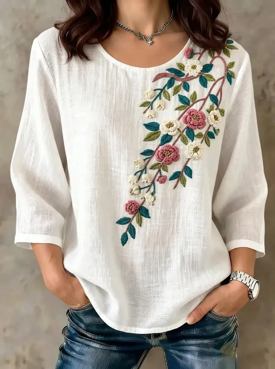 Women's Nashville Floral Botanical Embroidered Printed Top