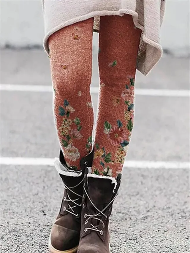 Women's Fleece Lined Leggings Warm Full Length Winter Leggings Print High Elasticity Mid Waist Fashion Designer Halloween Daily 1 2 S M Winter