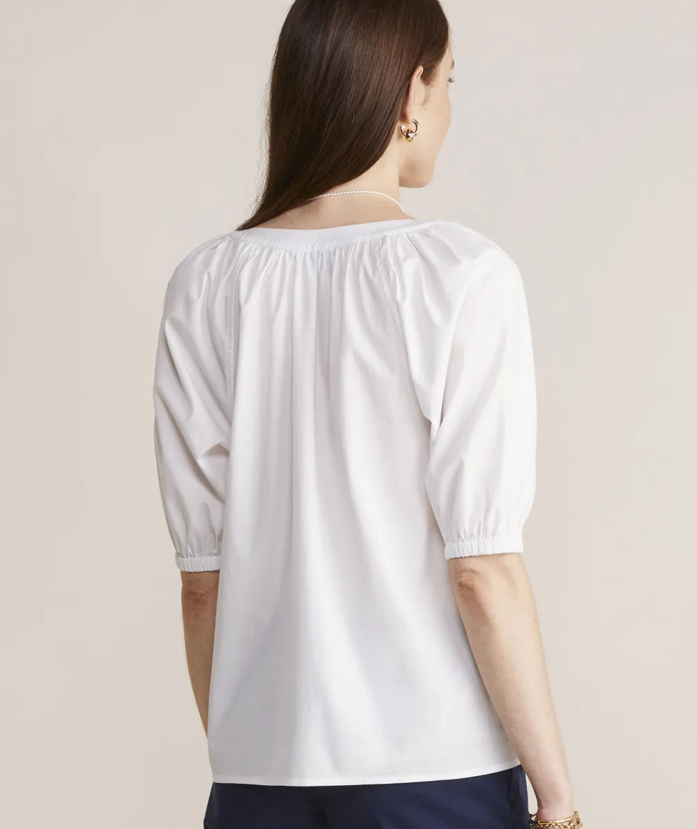 Poplin Button-Front Raglan Top