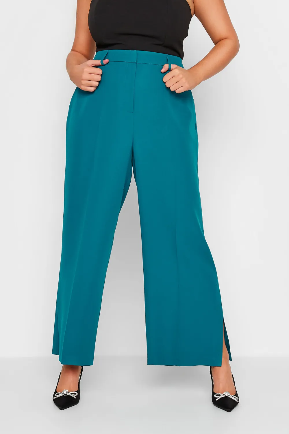 YOURS Curve Pink Split Hem Flared Trousers