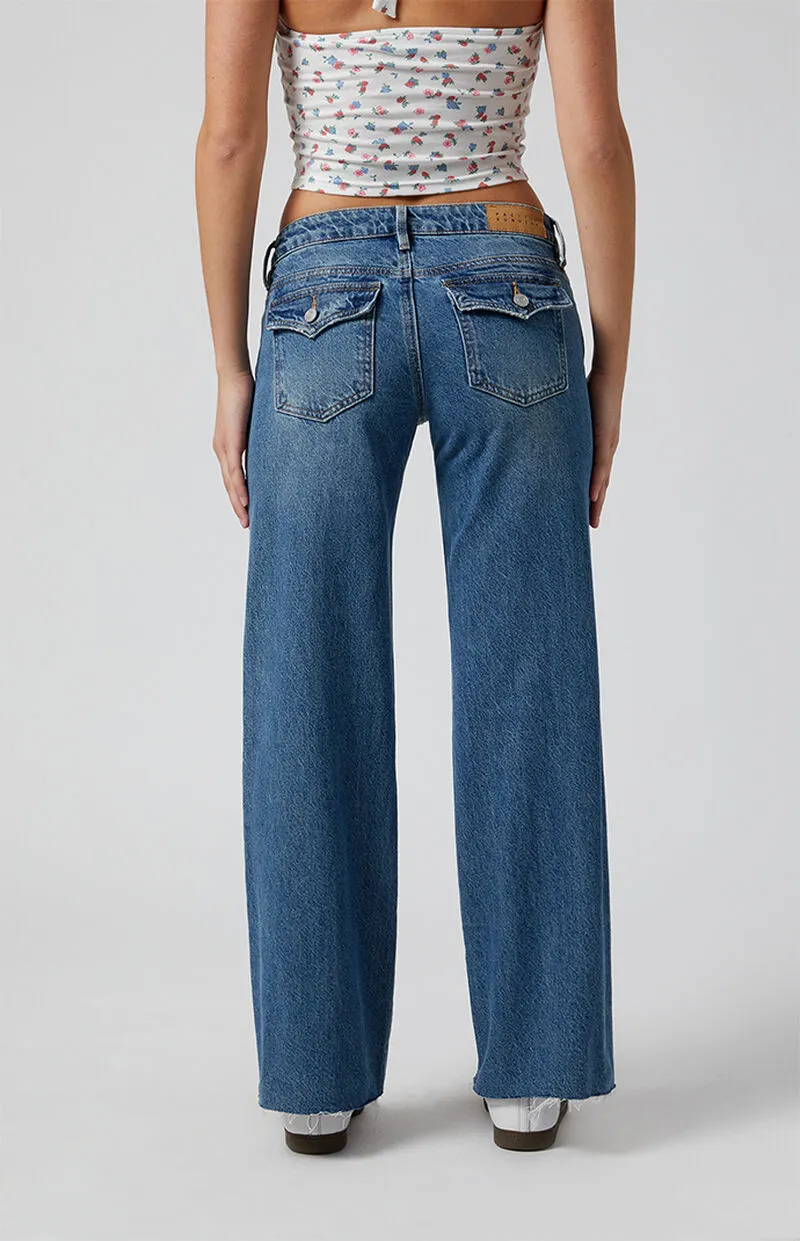 PacSun Dark Indigo Button Pocket Low Rise Girlfriend Jeans