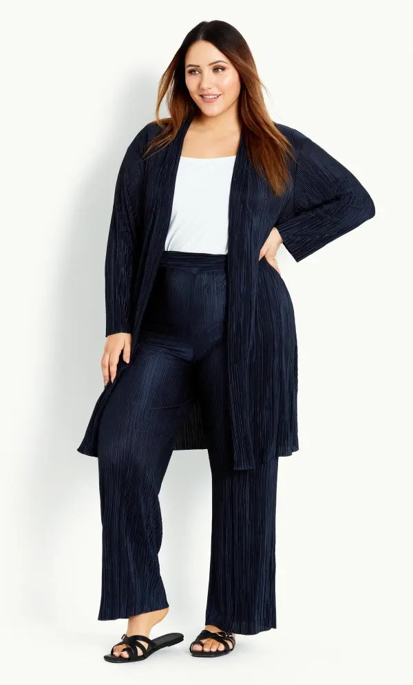 Evans Navy Plisse Relaxed Fit Blazer