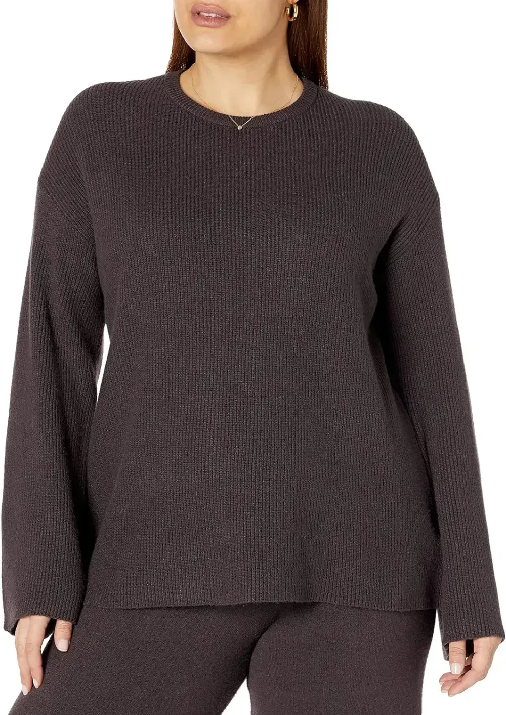 Women's Alice Crewneck Back-Slit Ribbed Pullover Sweater