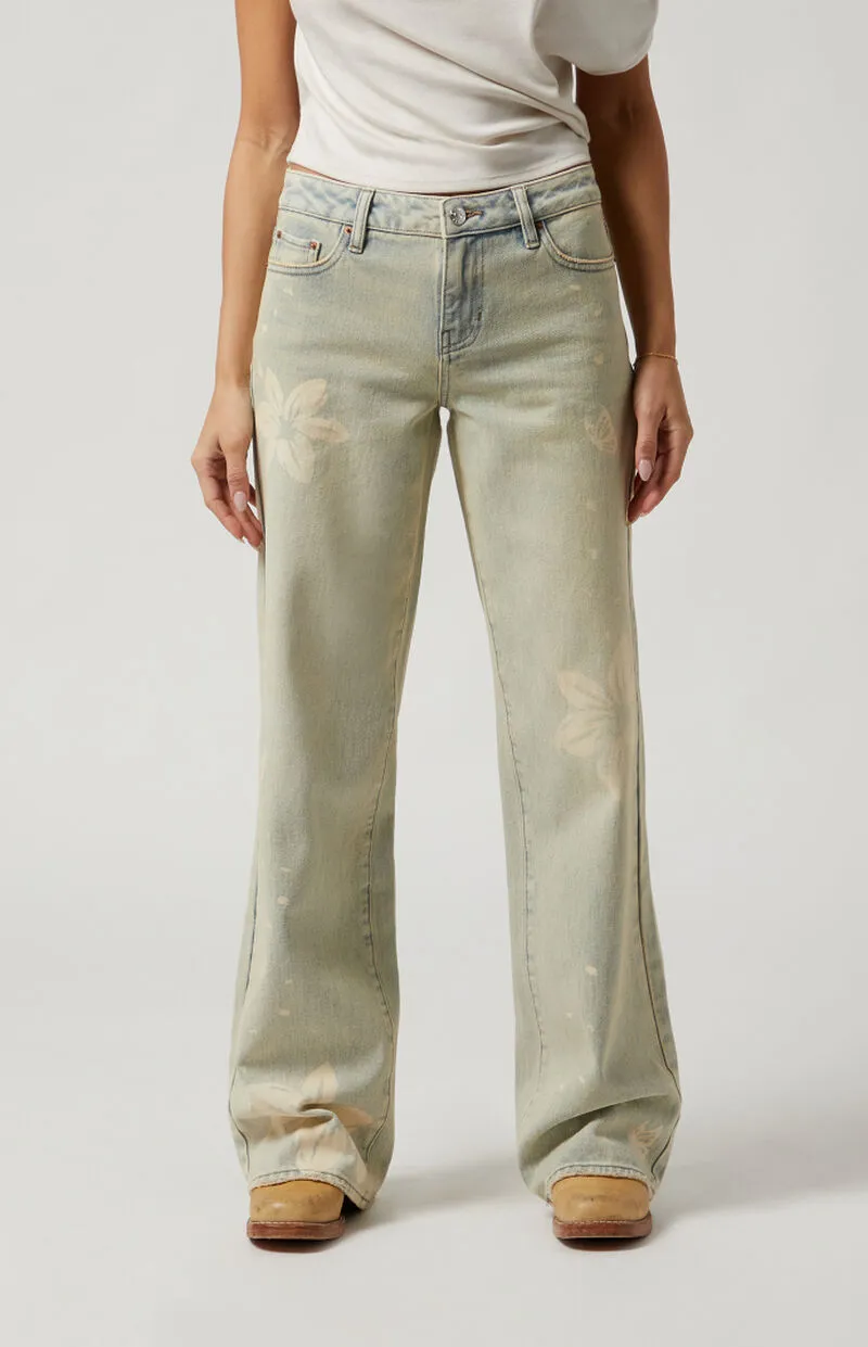 PacSun Casey Butterfly Graphic Low Rise Baggy Jeans Light Indigo