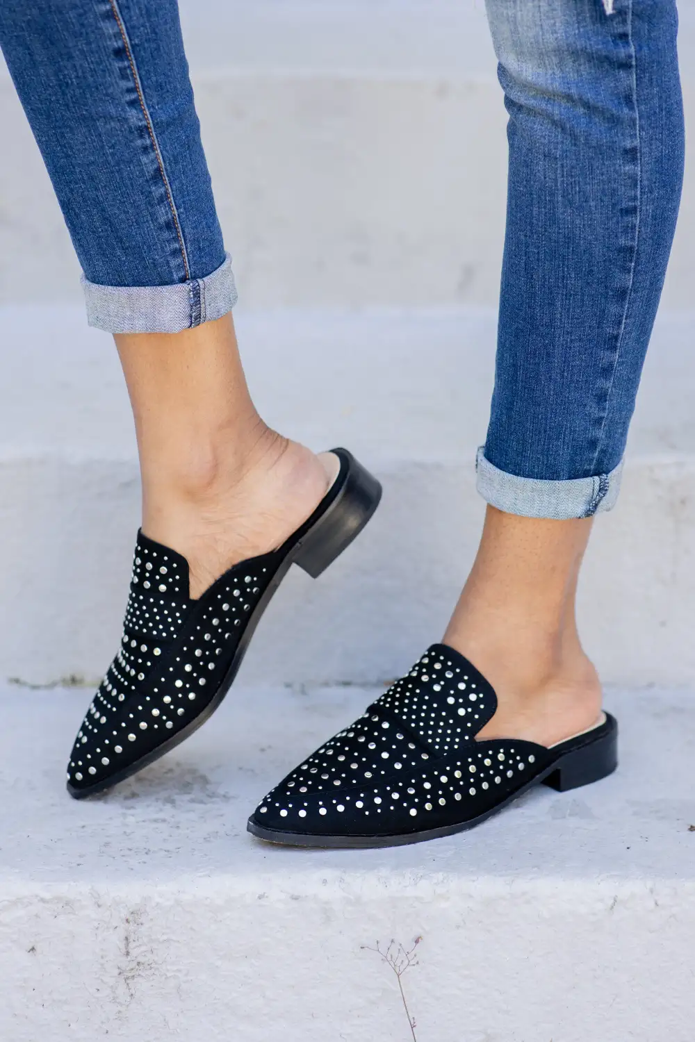 Go The Extra Mile Black Studded Mules