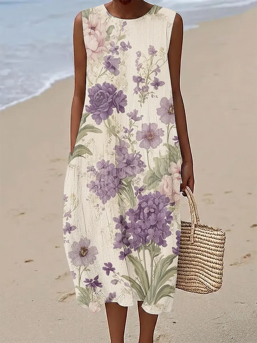 Women's Purple Floral Print Dress