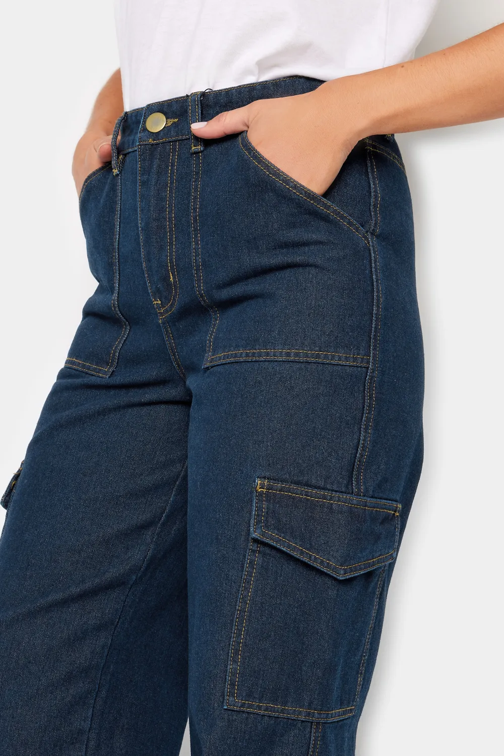 LTS Tall Dark Blue Wide Leg Cargo Jeans