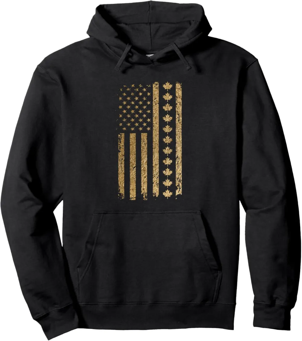 Our 51st state of America American Flag with Canada Maple Pullover Hoodie