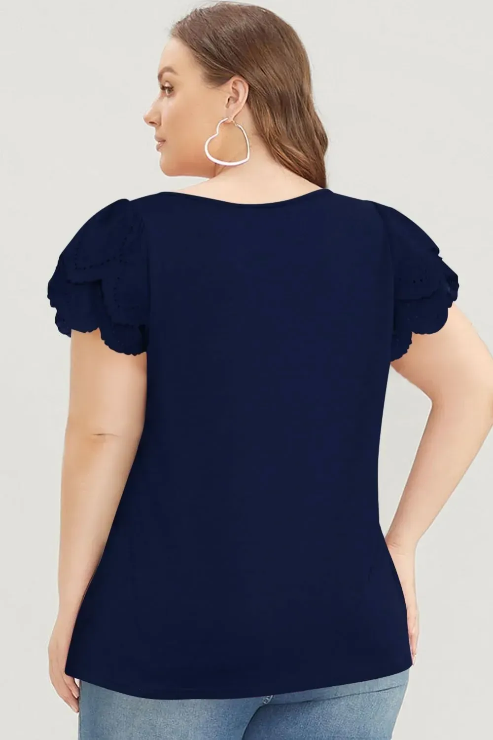 Eytino Womens Plus Size Tops Ruffle Short Sleeve Square Neck Summer Loose Casual Tee Shirts(1X-5X)