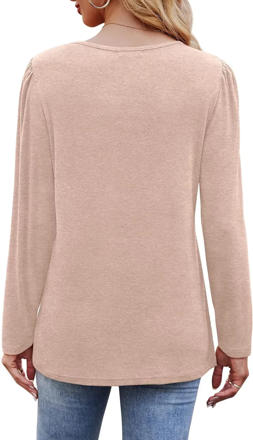 OFEEFAN Long Sleeve Shirts for Women Fall Fashion 2024 Dressy Casual Blouses Trendy Pleated Tunic Tops for Leggings