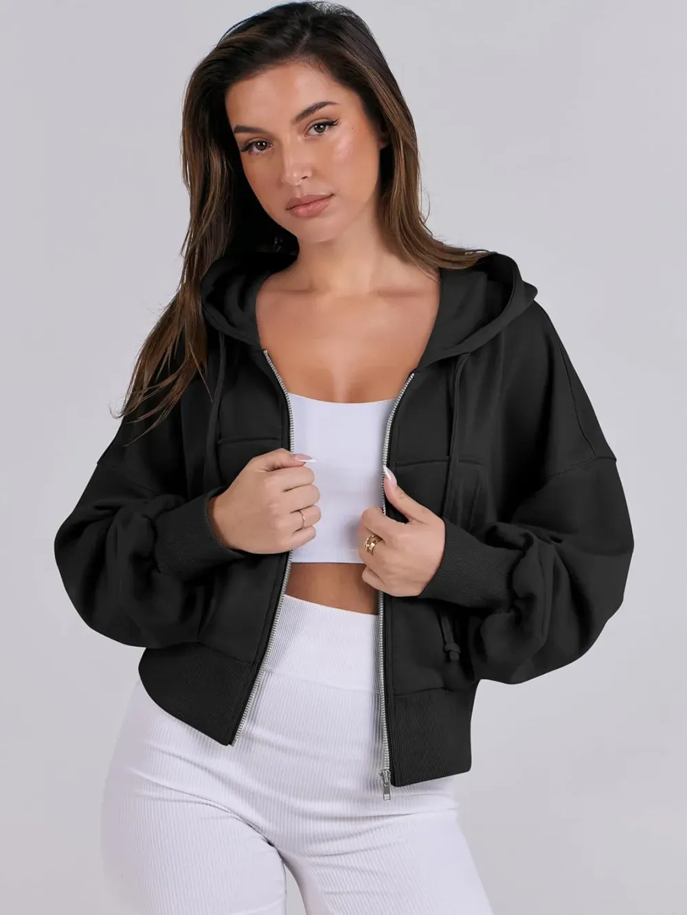 Women's Zip Up Hoodies Cropped Sweatshirts Full Zip Jackets Casual Fashion Fall Outfits Winter Clothes