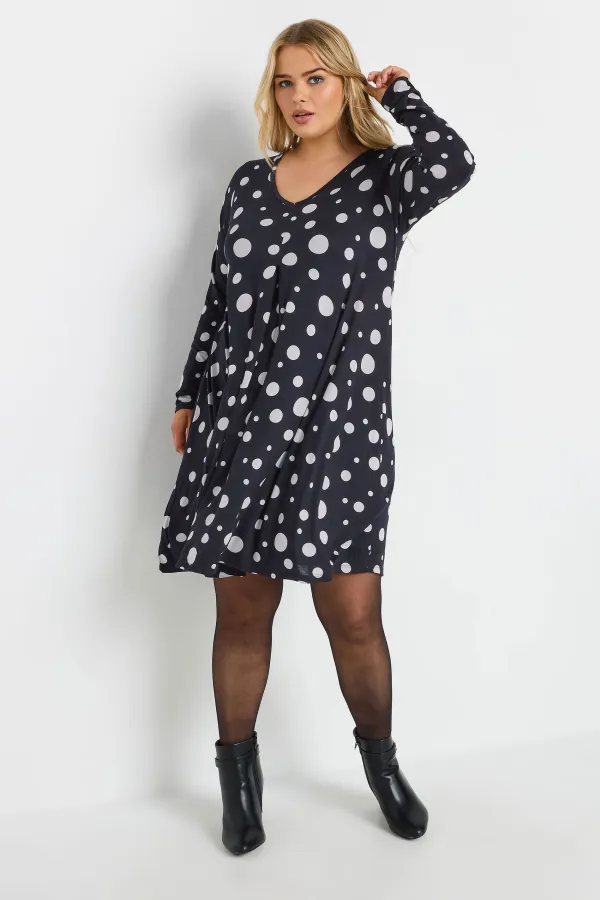 YOURS Curve Black Polka Dot Print Mini Dress