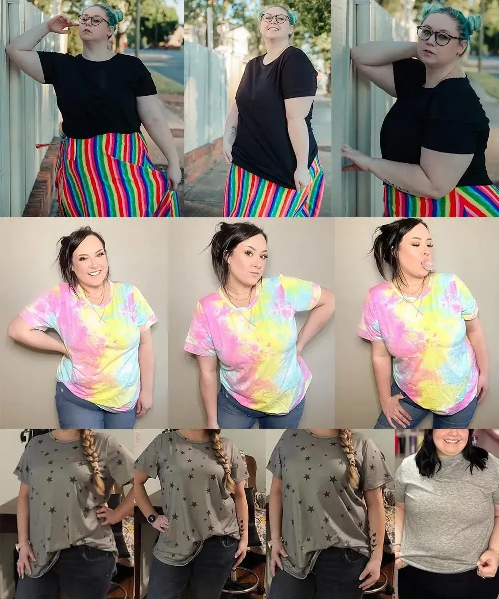 TIYOMI Plus Size T Shirt for Women Short Sleeve Tunic Cross Line Shirts Round Neck Tops Summer Blouse XL-5XL 14-28