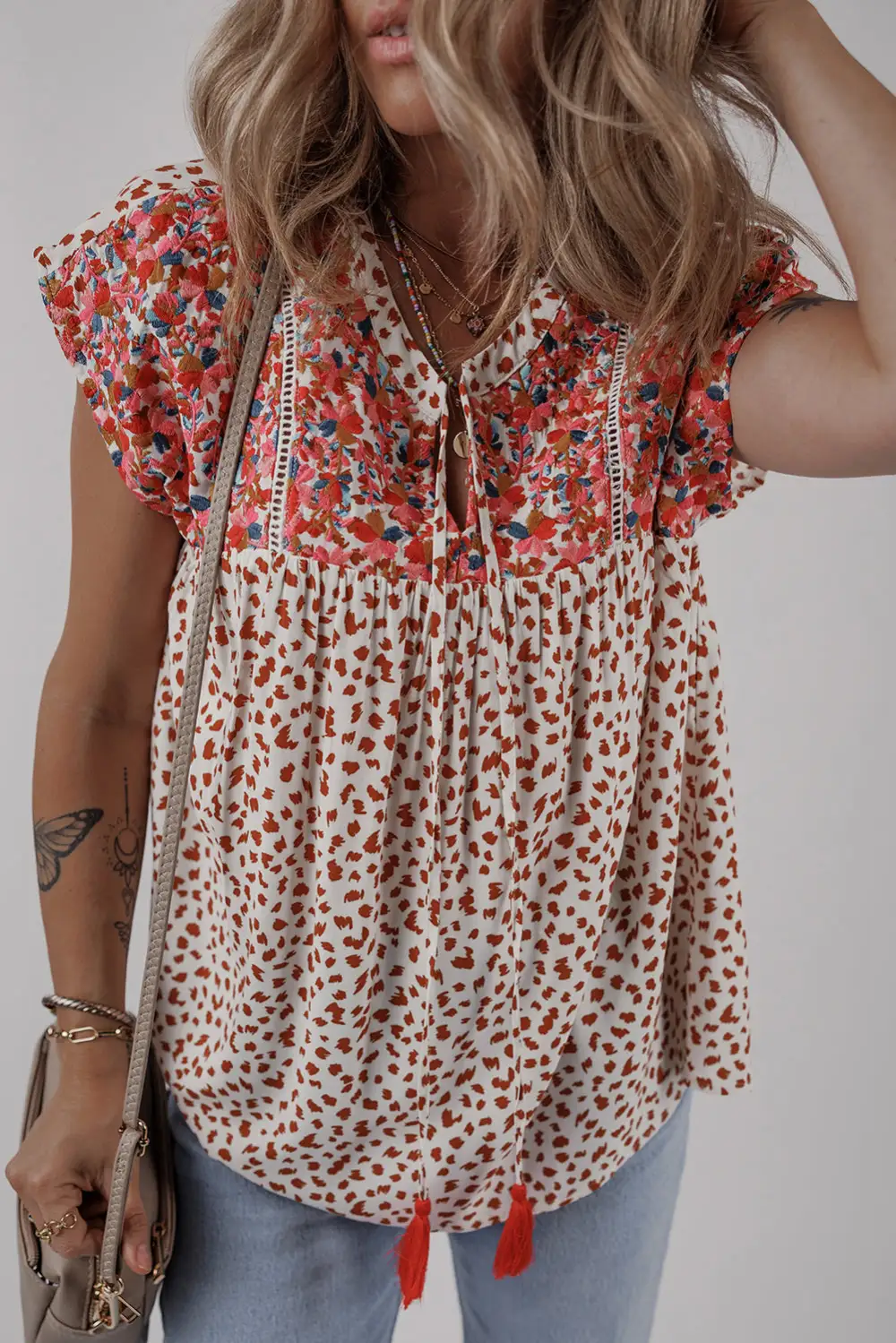 Paisley Embroidered Tie Detail Blouse