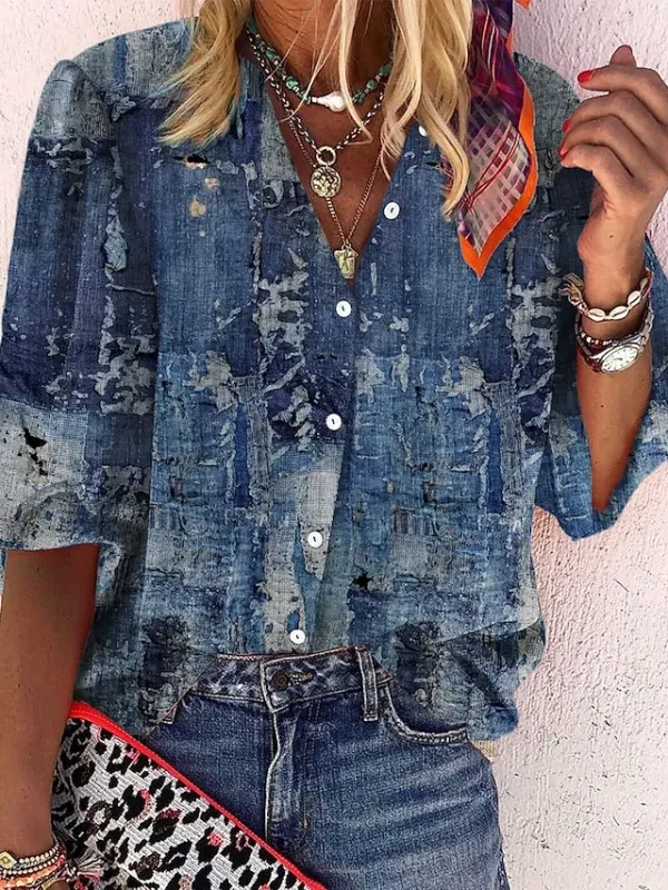 Women's Shirt Blouse White Navy Blue Rainbow Graphic Floral Print Long Sleeve Casual Daily Vintage Tropical Shirt Collar Regular Floral S