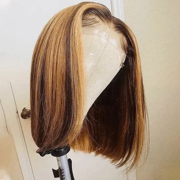 HD Transparent Highlight Bob Wigs Human Hair Sterly P4/27 Straight 7×6/13×6 Lace Front Bob Wigs