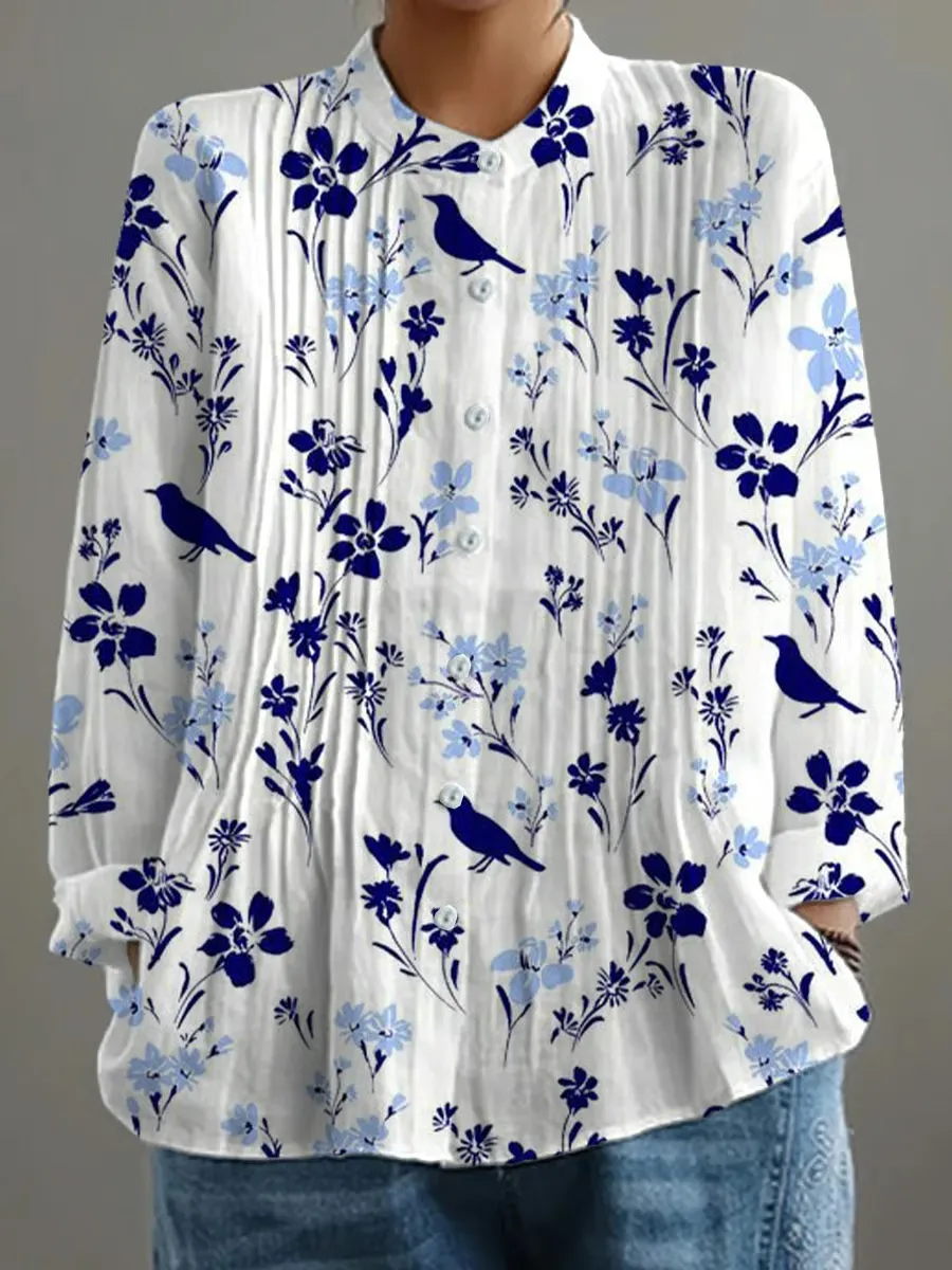 Women's Retro Floral Art Printed Casual Shirt
