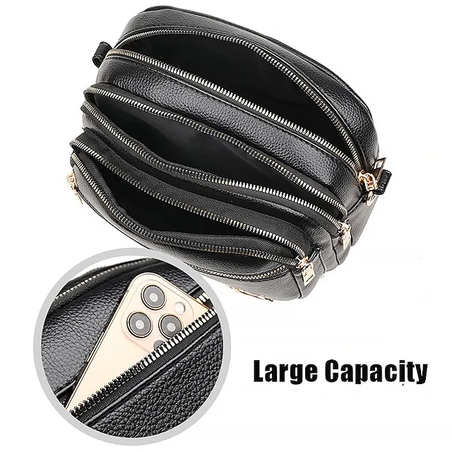 Women's Crossbody Bag Shoulder Bag Dome Bag PU Leather Shopping Daily Zipper Large Capacity Waterproof Lightweight Solid Color Black Red Purple