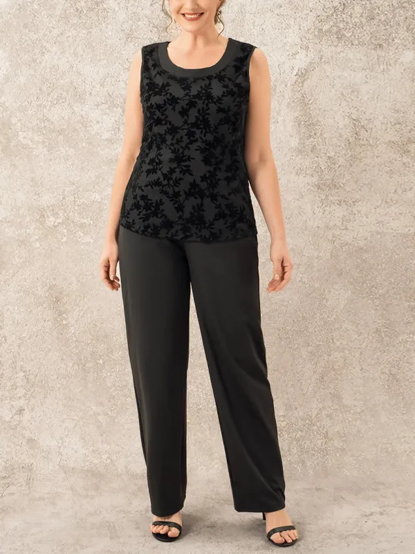 Sleeveless Printed Vest Solid Color Top Trousers Three-Piece Suit