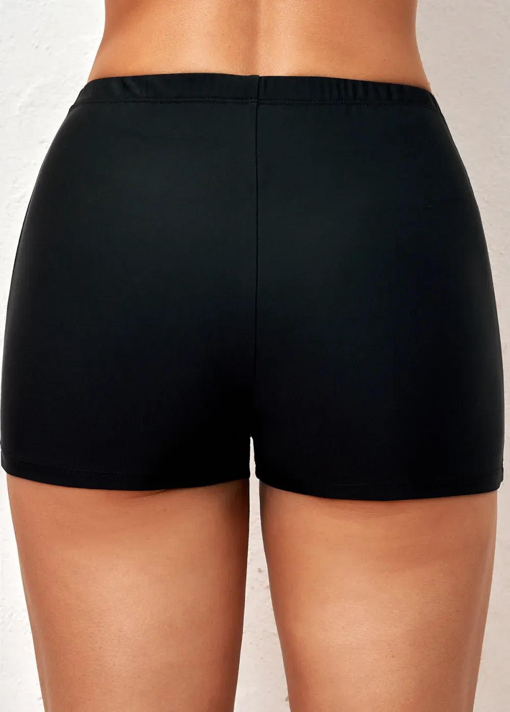 Black Mid Waisted Elastic Detail Swimwear Shorts