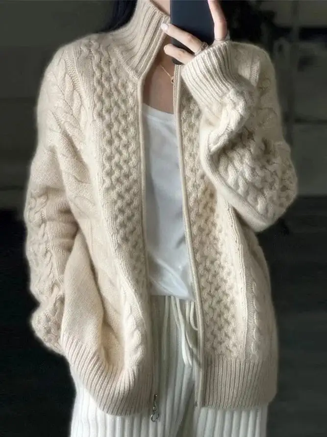 Stand Collar Regular Fit Sweater Coat