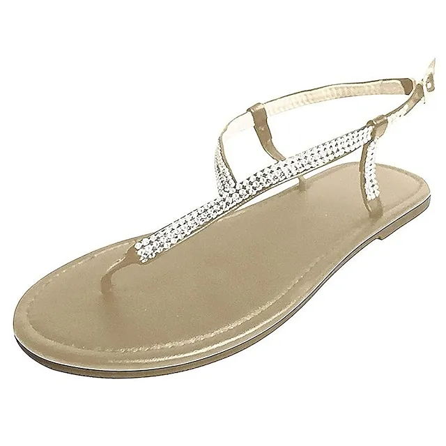Women's Sandals Boho Bohemia Beach Flat Sandals Flip-Flops Daily Beach Flat Sandals Summer Flat Heel Open Toe Casual Minimalism Microfiber PU Loafer Silver Black Gold