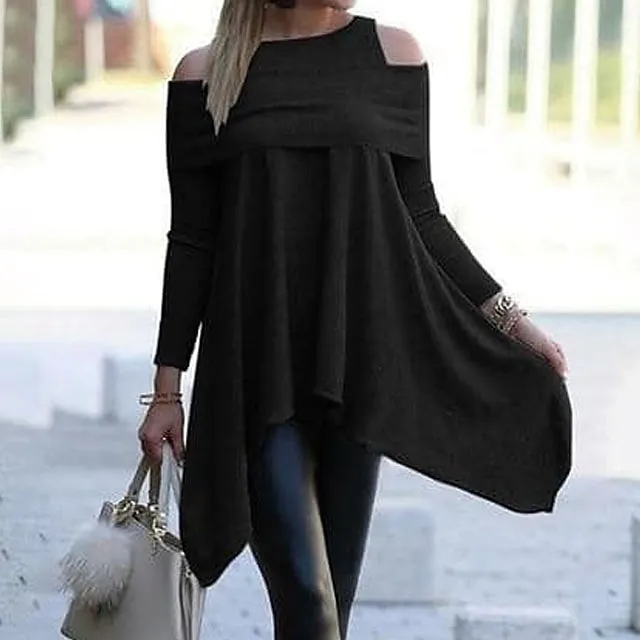 Women's Sweater Dress Mini Dress Black White Blue Long Sleeve Pure Color Cold Shoulder Summer Spring Boat Neck Modern Winter Dress Office Vacation 2023 S M L XL XXL 3XL
