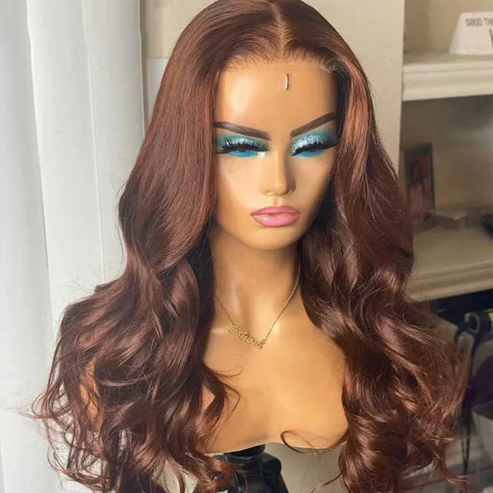 #4 Chocolate Brown Hair Wig Sterly Brown Glueless Body Wave Lace Front Wigs Human Hair