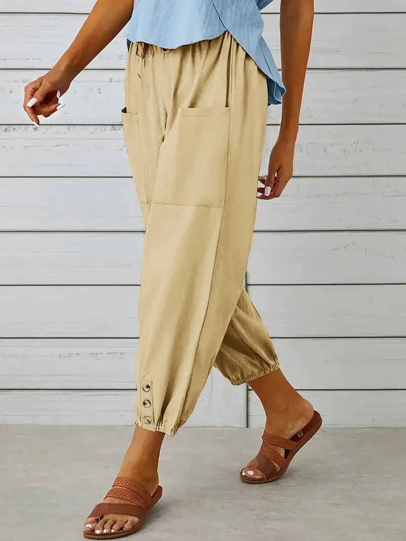 Wide Leg Capri Pants with Drawstring Waist, Loose Casual Women's Pants