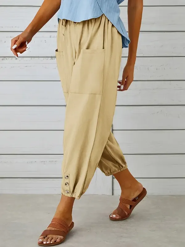 Wide Leg Capri Pants with Drawstring Waist, Loose Casual Women's Pants