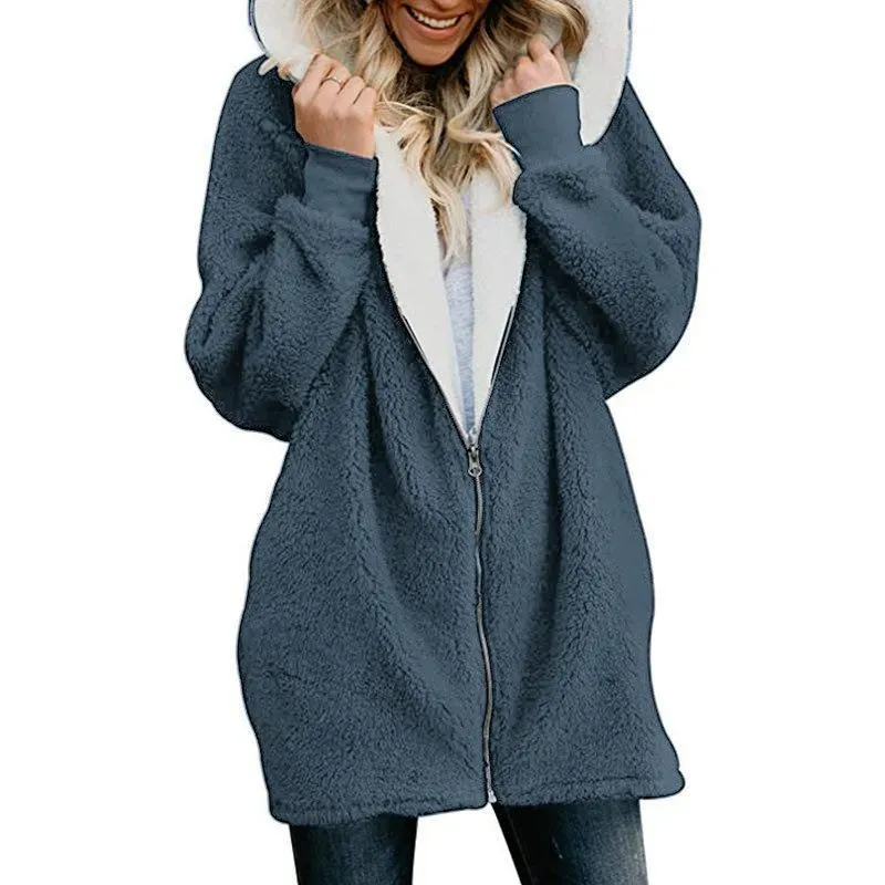 Mayoulove Women zipper warm coat with hood