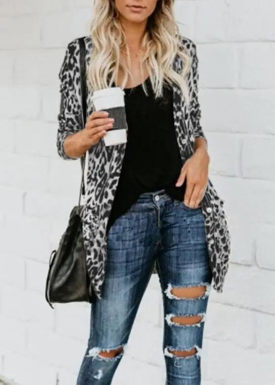 Women Leopard Knit Tops