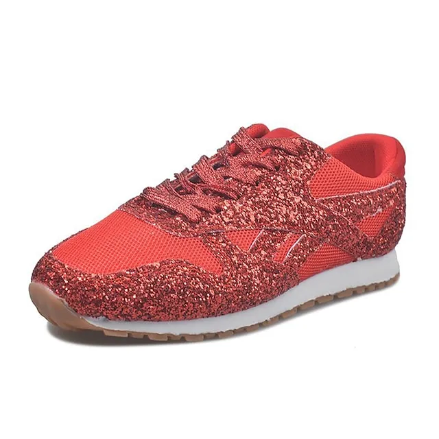 Women's Trainers Athletic Shoes Sneakers Sequins Plus Size Bling Bling Sneakers Outdoor Daily Summer Sequin Platform Flat Heel Round Toe Sporty Classic Casual Tennis Shoes Walking Mesh Lace-up Color